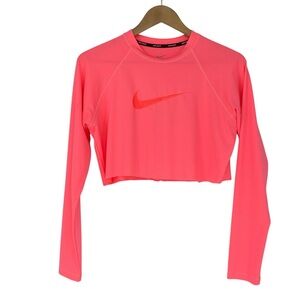 Nike Swim Neon Pink LS Cropped Cutoff Dri Fit Tee Sz Large